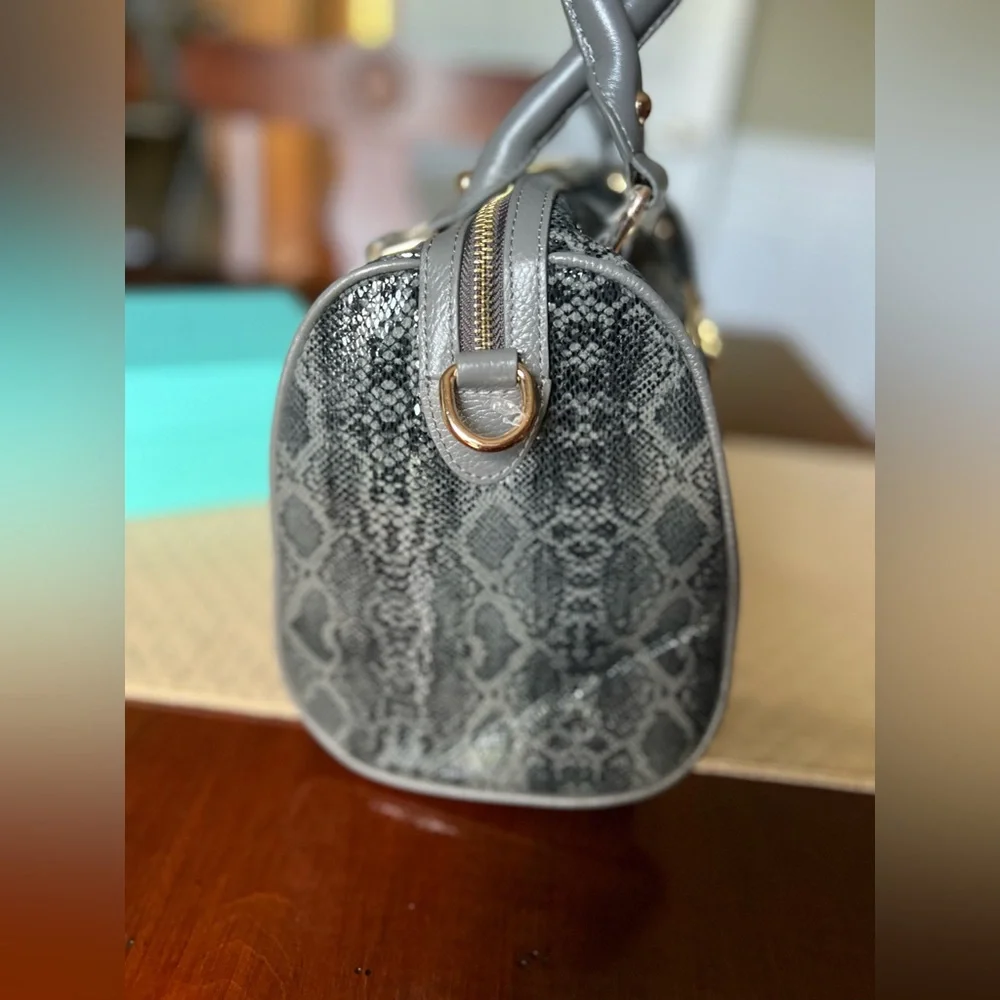 Terzetto Gray Leather Snake Satchel NWOT